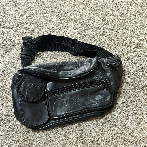 Vintage Soft Leather Fanny Pack Waist Boho Crossbody Patchwork Black Belt Bag 90 - Picture 5 of 16
